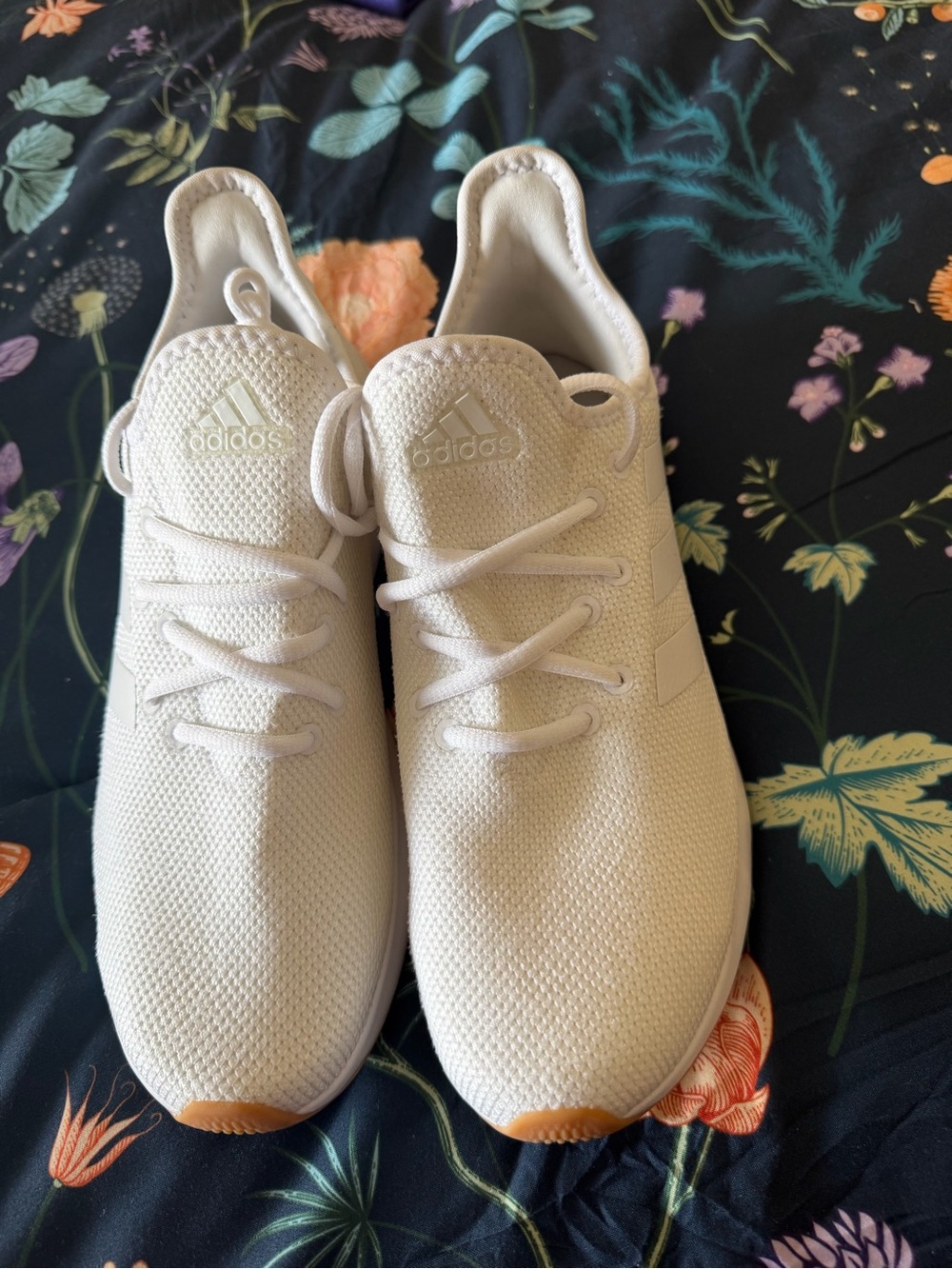 adidas Women’s White Knit Low-Top Sneakers with Gum Sole